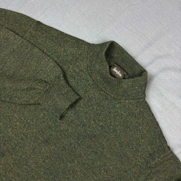 Vtg Neiman Marcus 100% Merino Wool Sweater Mens Large Green Mock Neck Italy Made - Picture 1 of 6